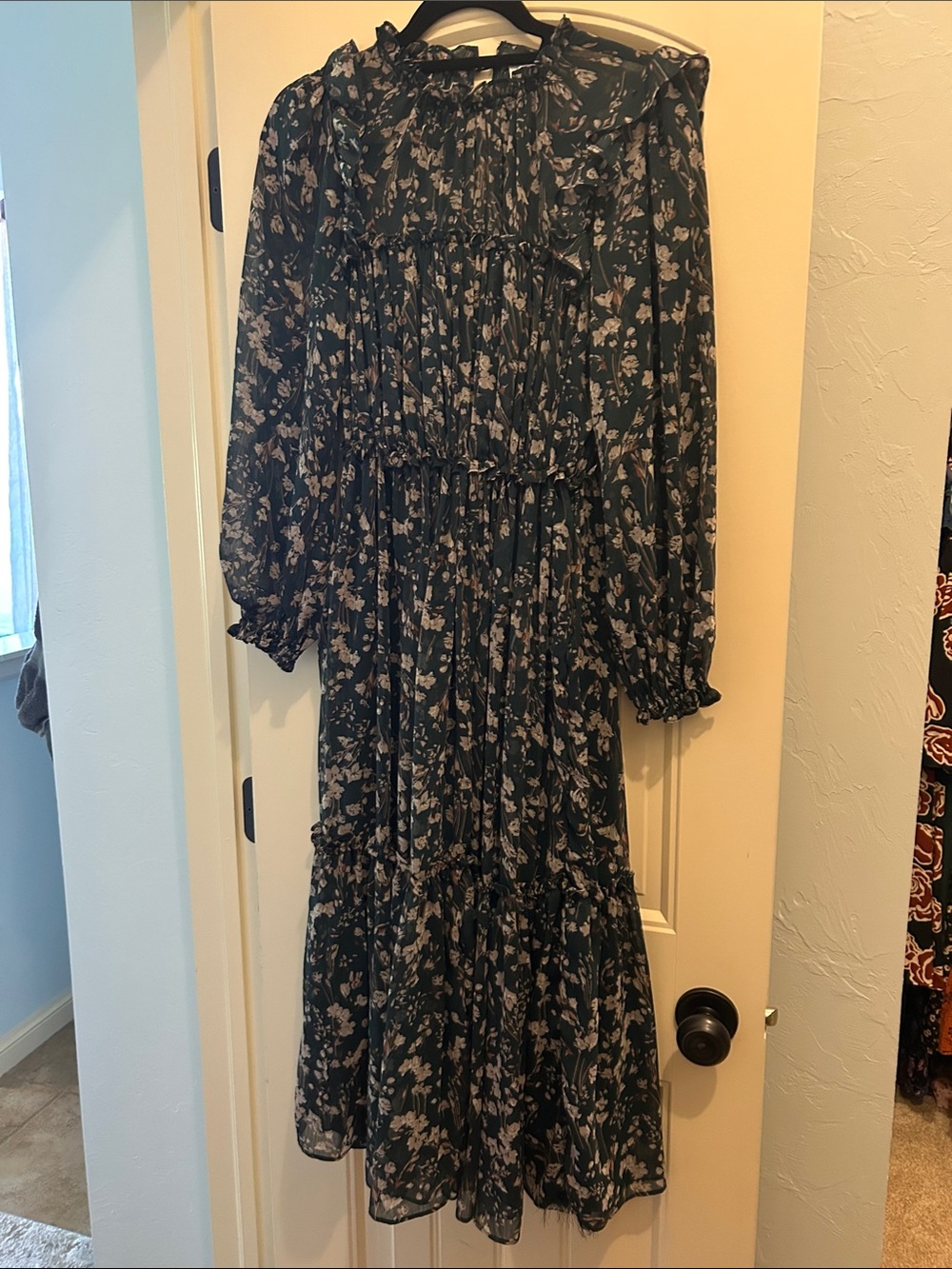 Bohme Floral Tiered Long Sleeve Maxi Dress - Dark Green